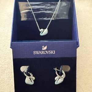 Swarovski Iconic Swan Crystal Blue Ombre Necklace and Earrings Set